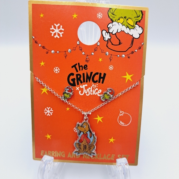 Dr. Seuss How the Grinch Stole Christmas Earrings with Max Necklace - Picture 1 of 4